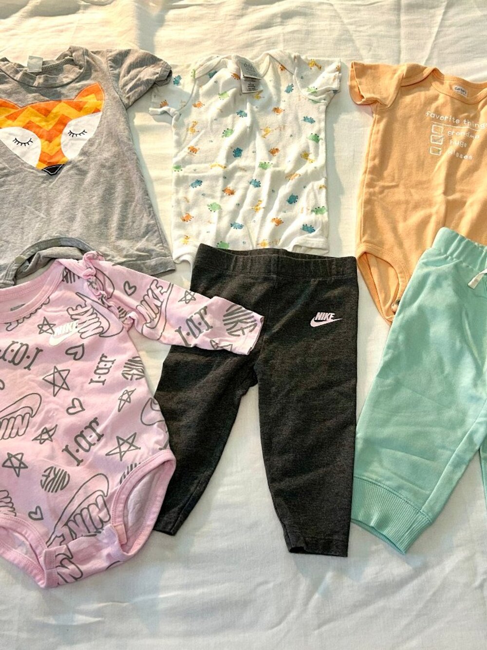 6-9 Month Outfits 6 pieces! Bodysuit Pants Romper Nike Pink Orange
